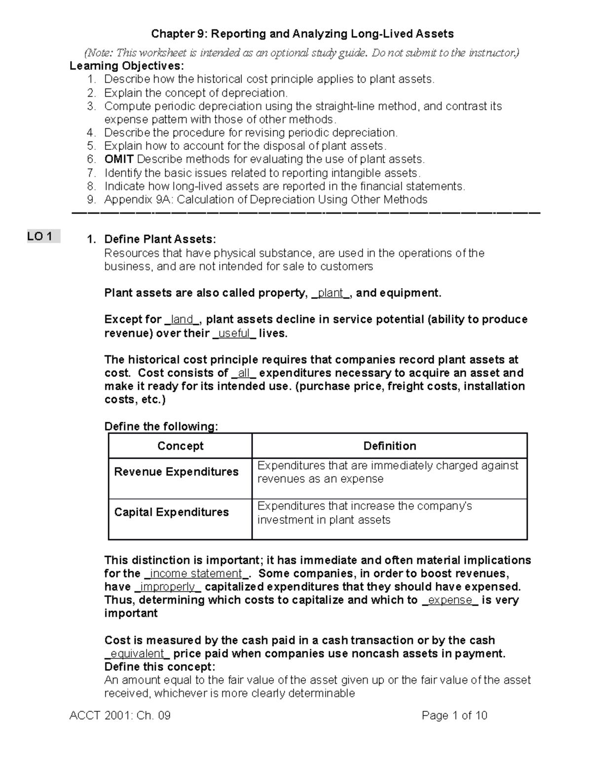 Acct 2001 Chapter 9 Study Guide: Reporting & Analyzing Assets - Studocu