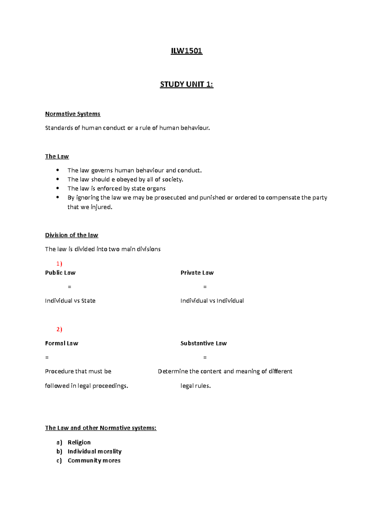 ILW1501 Study Unit 1 - Summary of Normative Systems and Law - Studocu