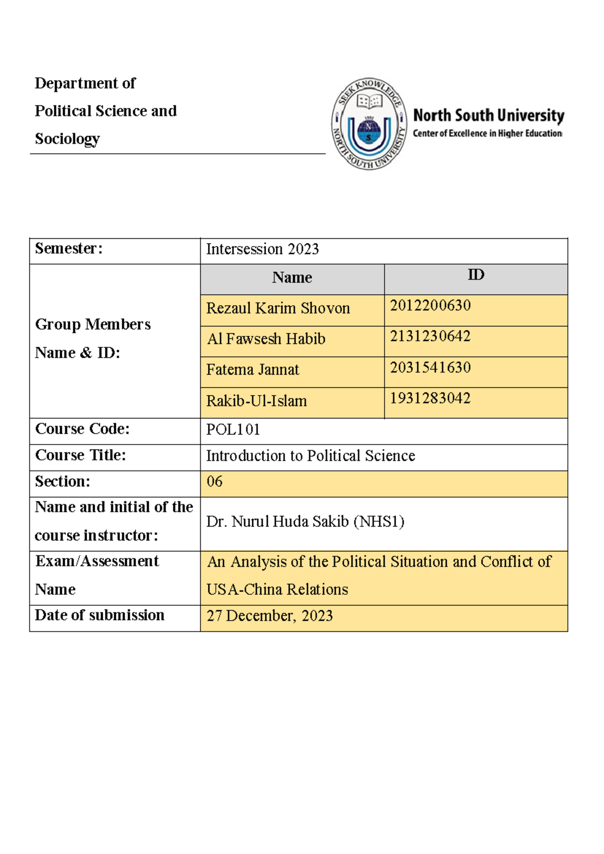 POL 101 Final Report on USA-China Political Relations Analysis - Studocu