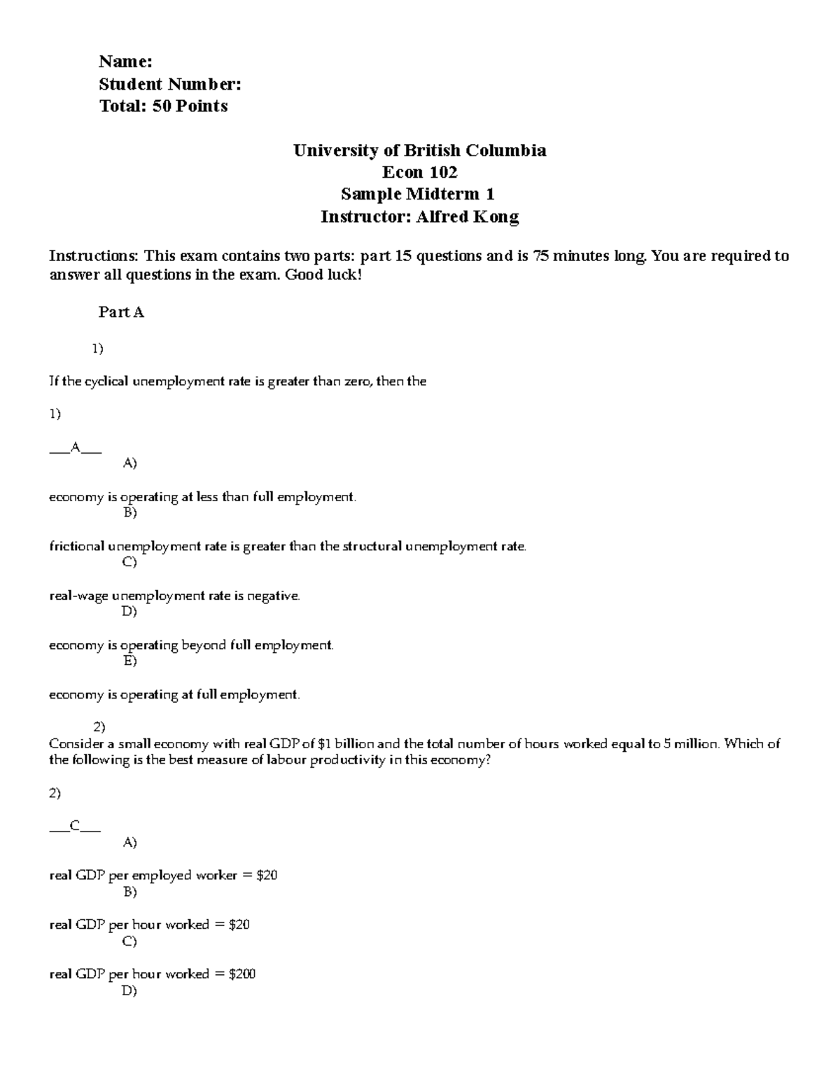 Econ 102 Midterm - Sample Questions & Answers from February 2020 - Studocu