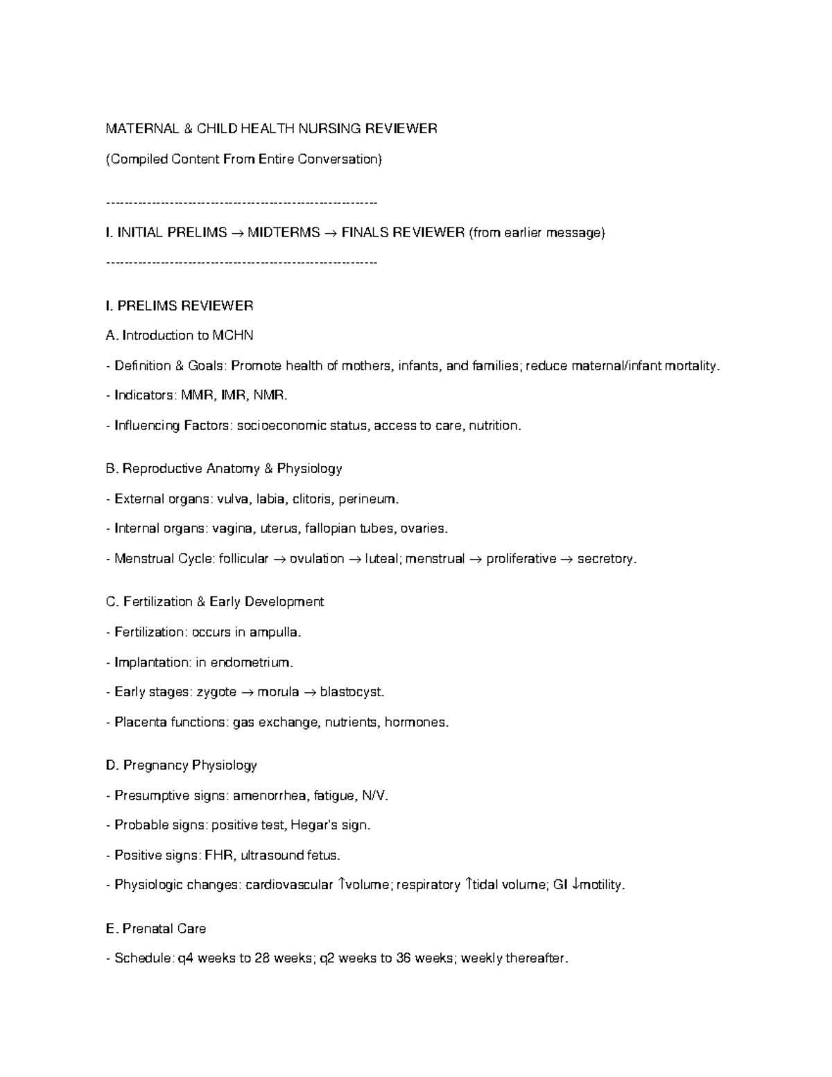 MCHN 101: Comprehensive Maternal Child Health Nursing Reviewer - Studocu