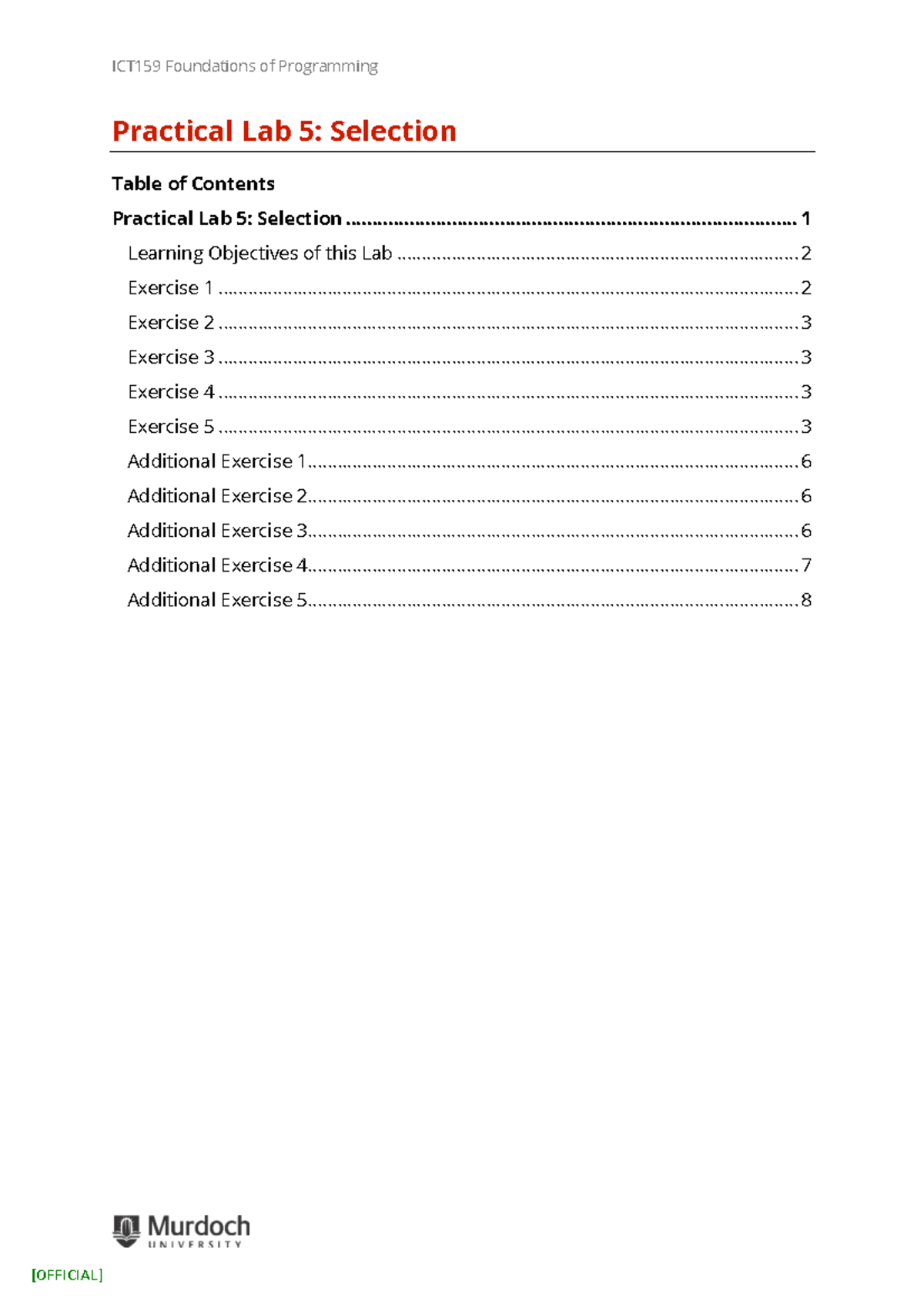 ICT159 Foundations of Programming Practical Lab 5: Selection Exercises ...