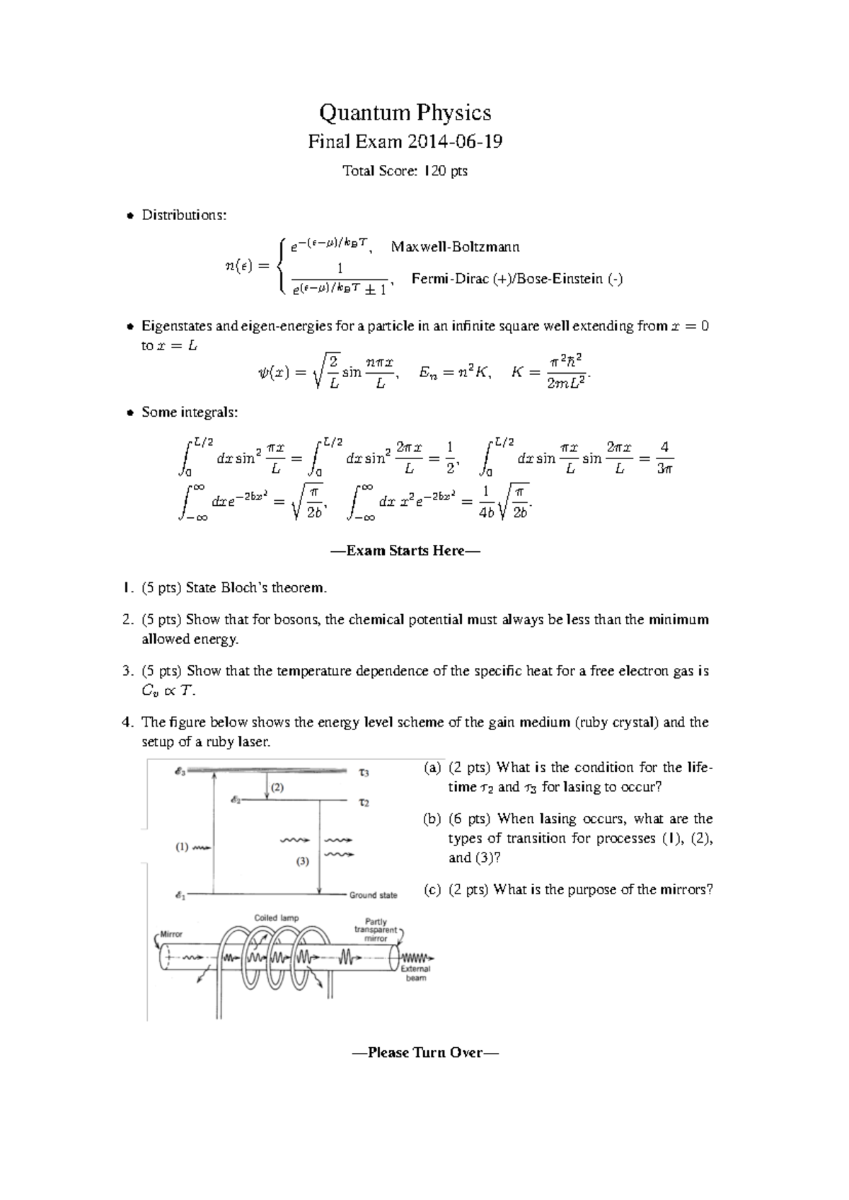Final Exam - Quantum Physics (Course Code: QM-101) - Questions ...