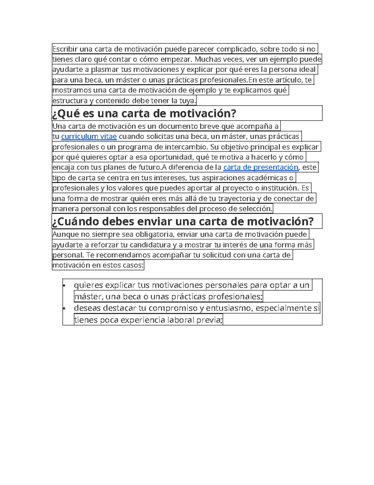 Ejemplo de Carta de Motivación para Beca o Máster - CVBHH - Studocu