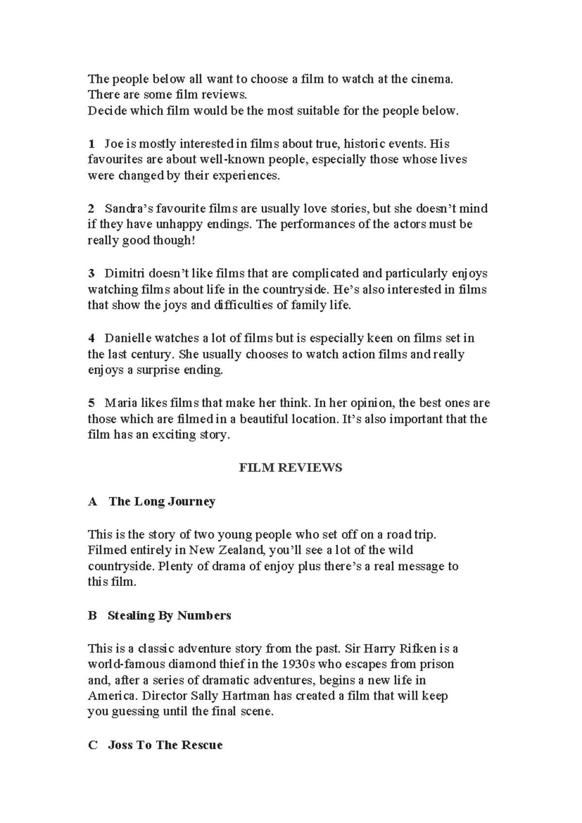 Film Reviews – B1 English Reading Test: Choosing the Best Film - Studocu