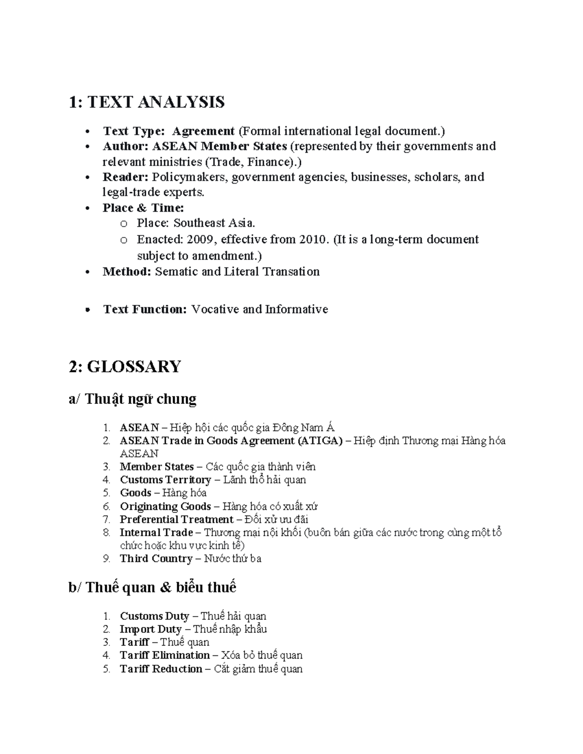 ASEAN Trade in Goods Agreement (ATIGA) Analysis and Glossary - Studocu