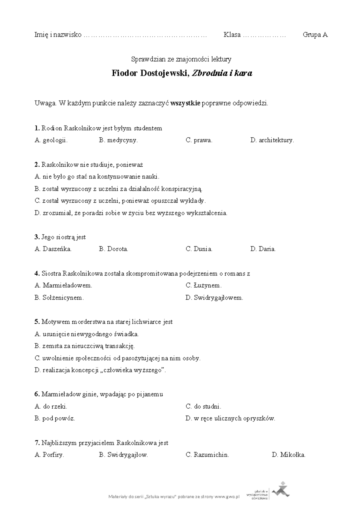 Ludzie Bezdomni Test Ze Znajomości Lektury www.studocu.com