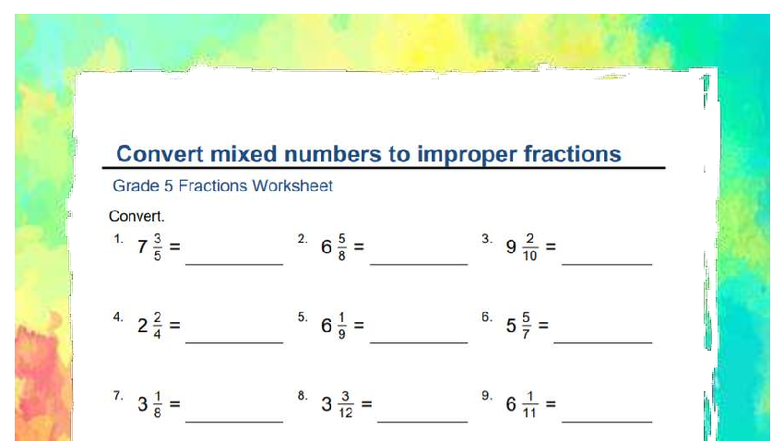 Grade 5 Fractions Worksheet: Mixed Numbers to Improper Fractions - Studocu