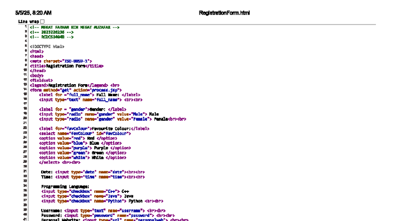 RCDCS2404B Lab Tutorial: HTML Form Source Code Guide - Studocu