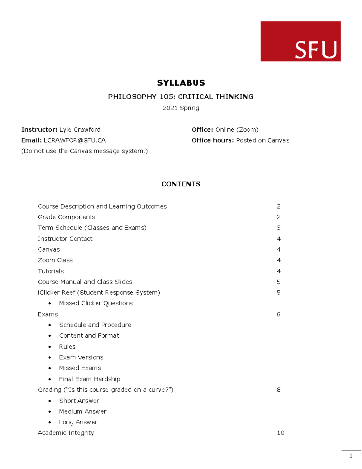 PHIL105 2021 Spring Critical Thinking Course Syllabus - Studocu