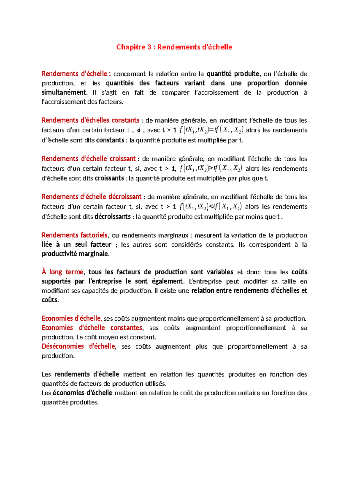 Chapitre 3 : Rendements et Coûts de Production - Cours & Définitions ...
