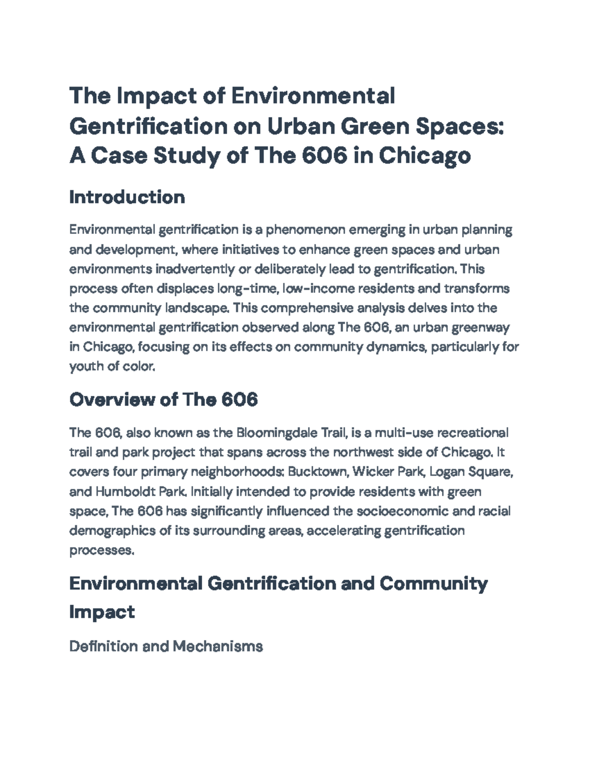 The Impact of Environmental Gentrification on The 606: Urban Case Study ...