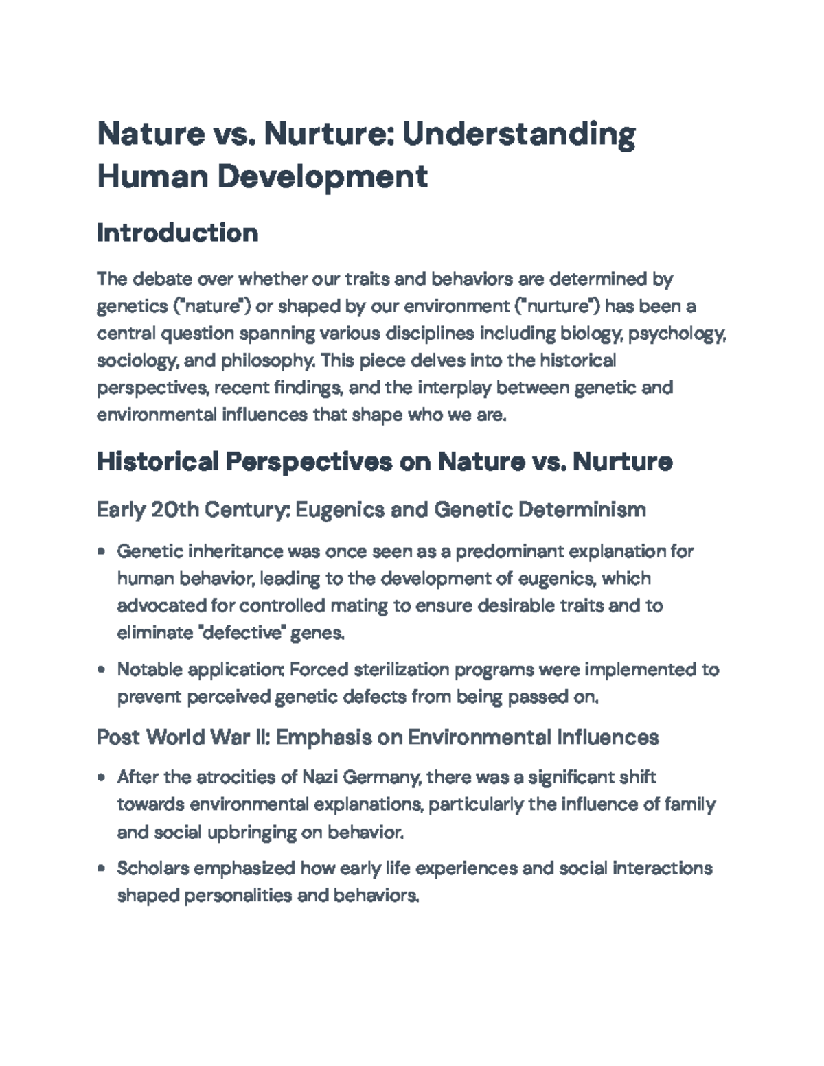 Nature vs. Nurture: Analyzing Human Development Influences - Nature vs ...
