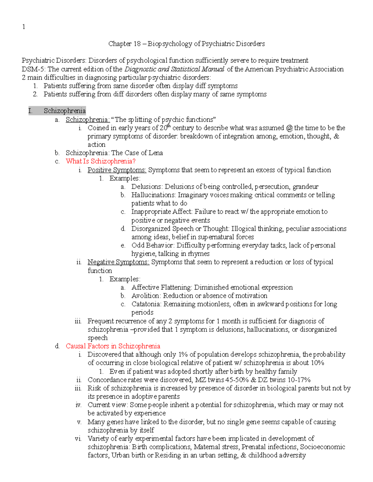 Chapter 18 Notes - Summary of Biopsychology in Psychiatric Disorders ...