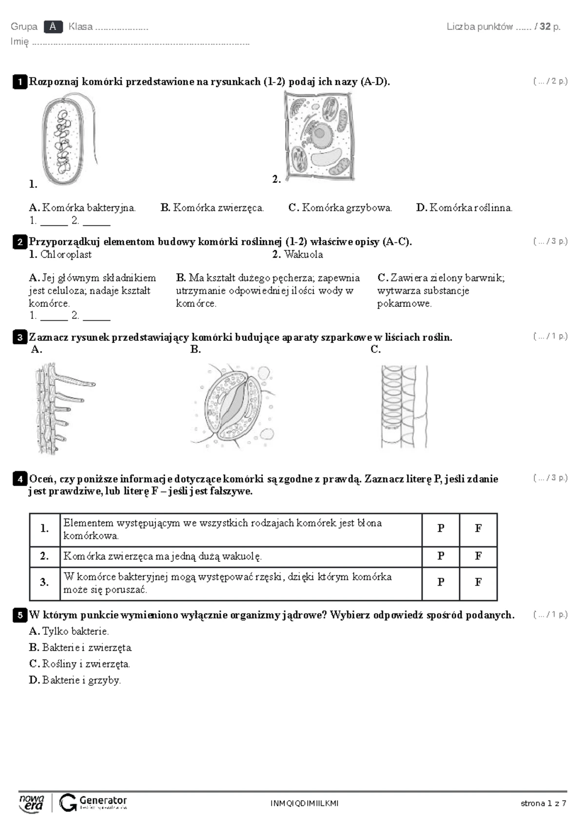 Wirusy Bakterie Protisty I Grzyby Test Klasa 5 www.studocu.com