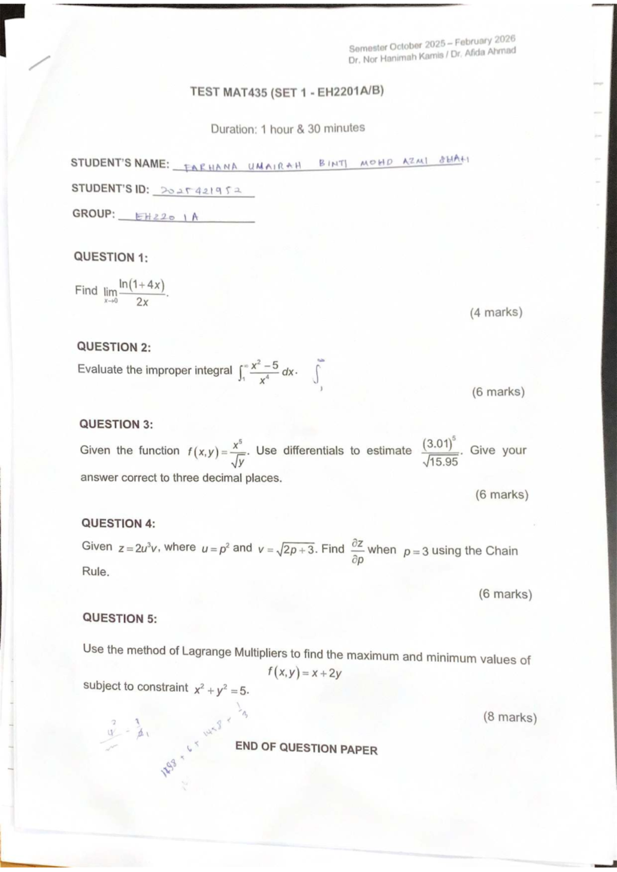 TEST 2 MAT435 - February 4 Exam Questions and Solutions - Studocu