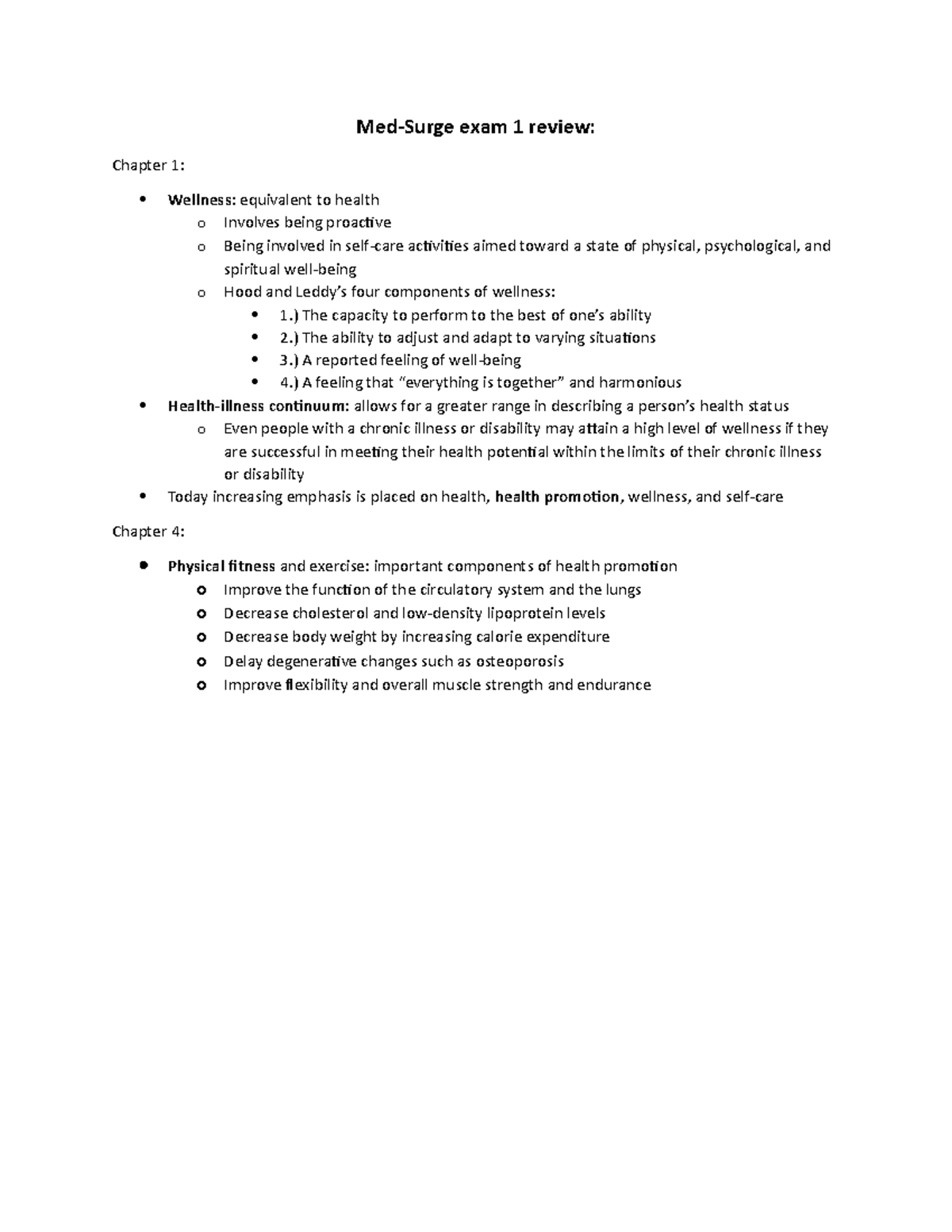 Med-Surge Exam 1 Comprehensive Review Notes - Studocu