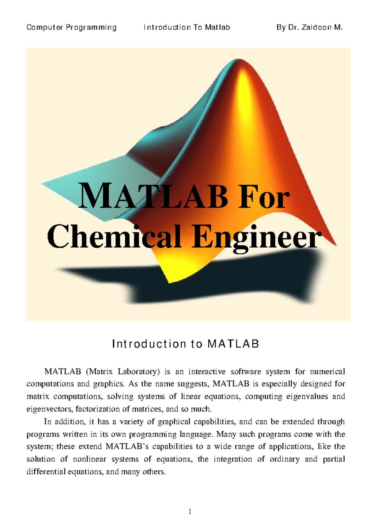 MATLAB for Chemical Engineering - Intro & Key Features by Prof. M ...