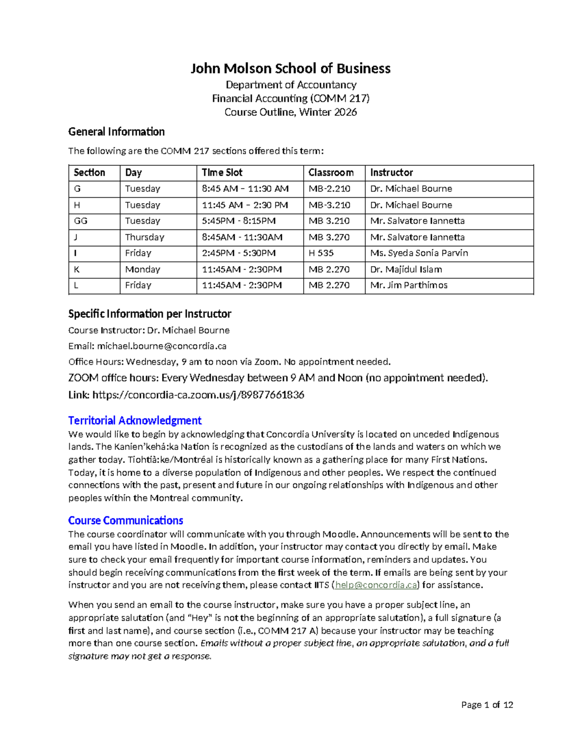 COMM 217 Financial Accounting Course Outline - Winter 2026 - Studocu