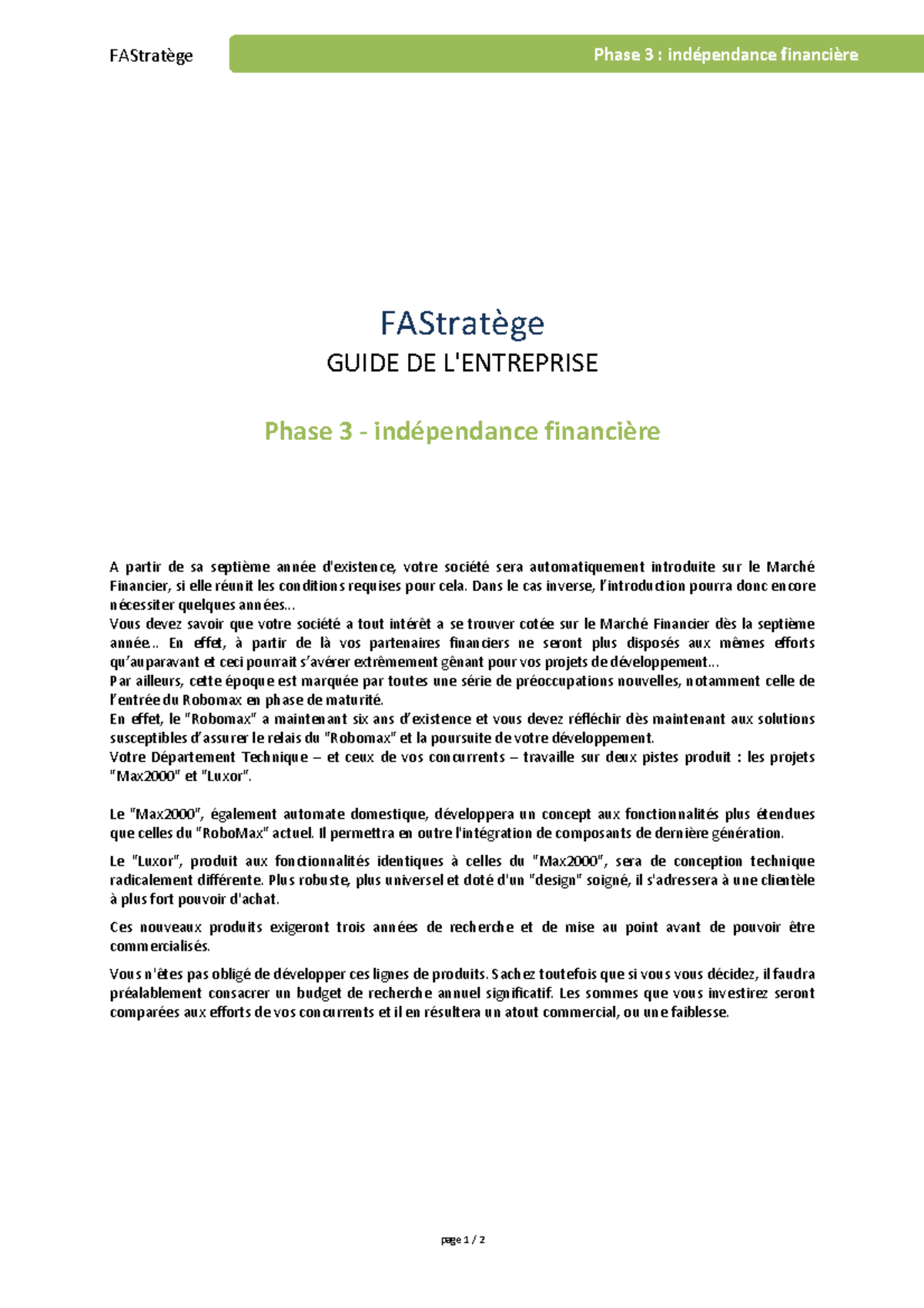 Phase 3 : Guide d'Indépendance Financière FAStratège - Studocu