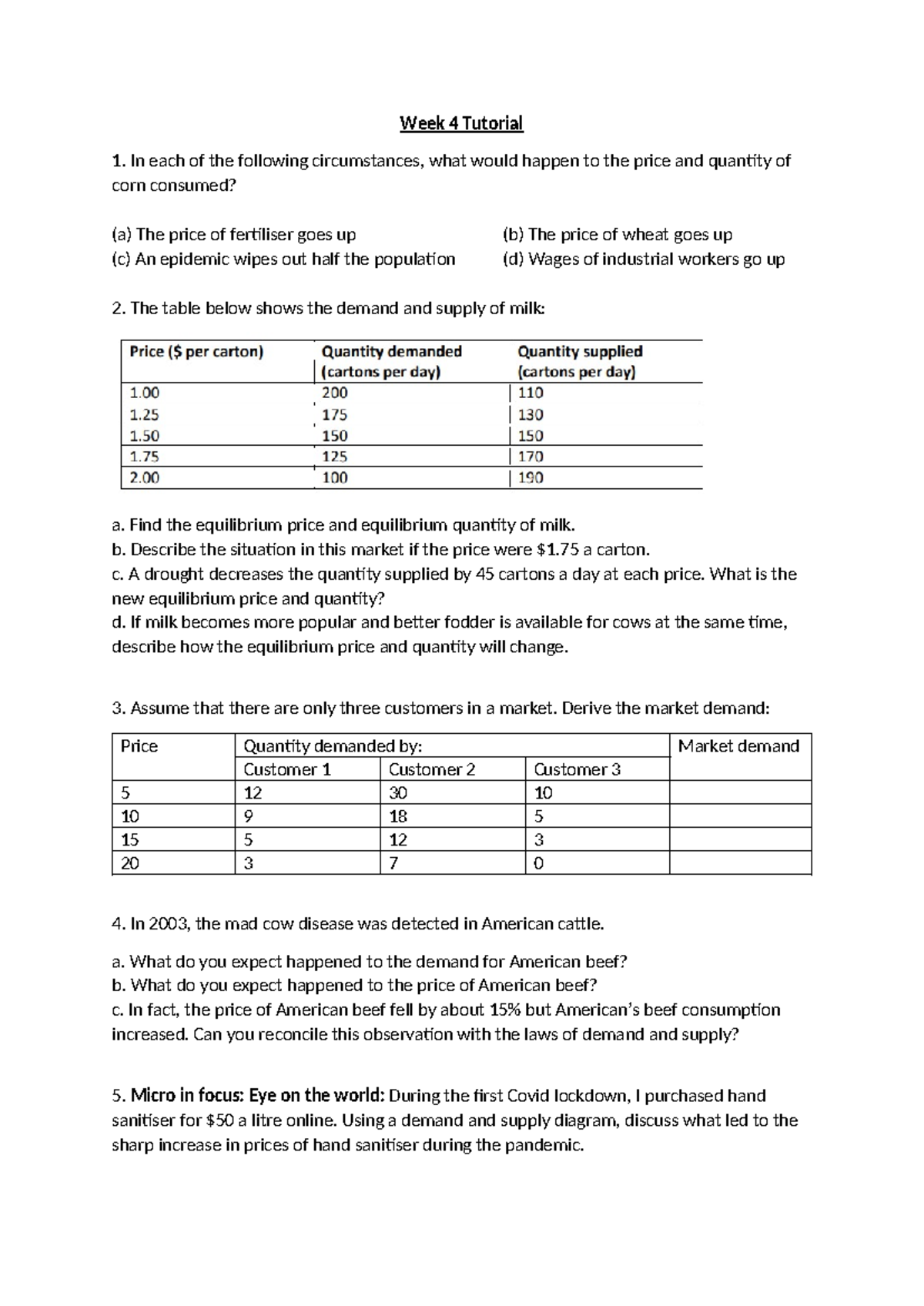 Week 4 Tutorial 1 Solutions: Price & Quantity Analysis - Studocu