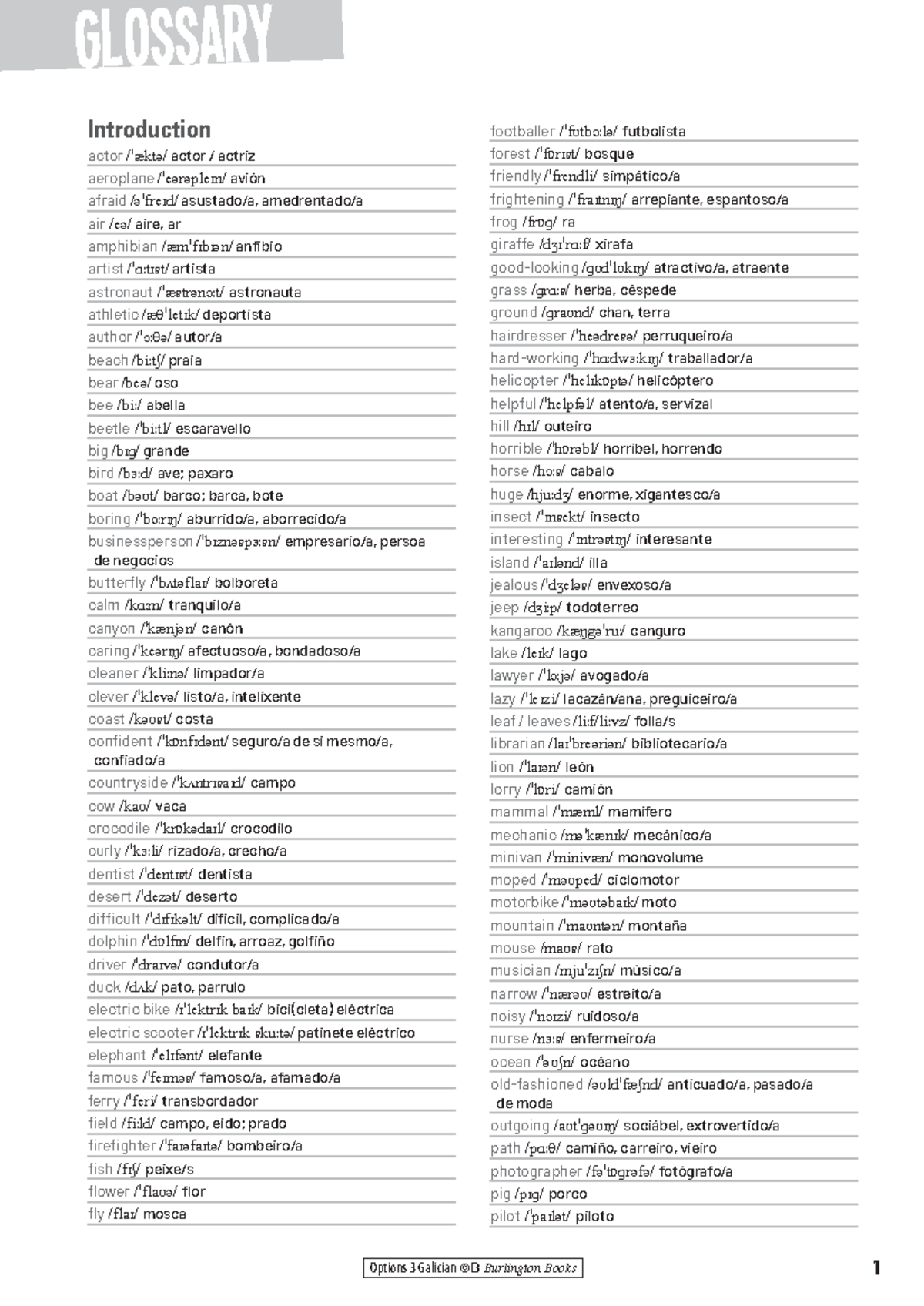 Options 3 Galician Vocabulary List & Glossary from Burlington Books -  Studocu