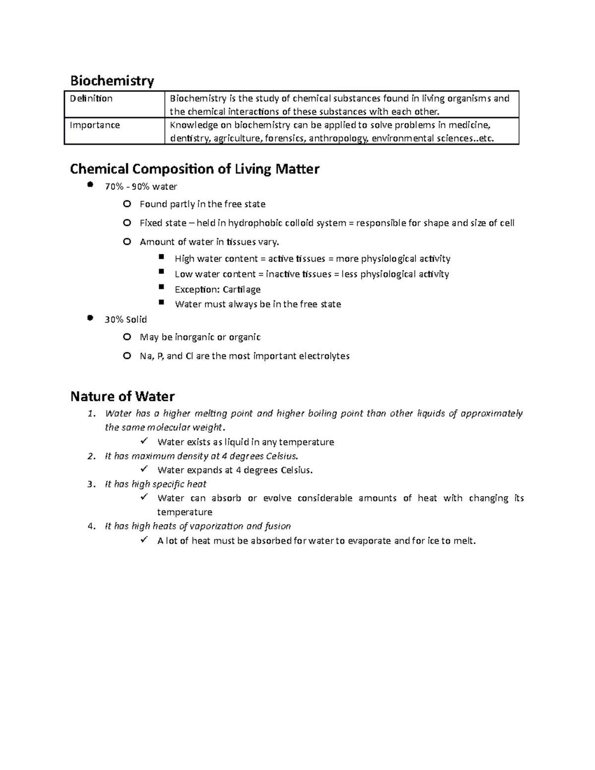 IDCM-2024 Biochemistry Final Exam Notes: Water & pH Analysis - Studocu