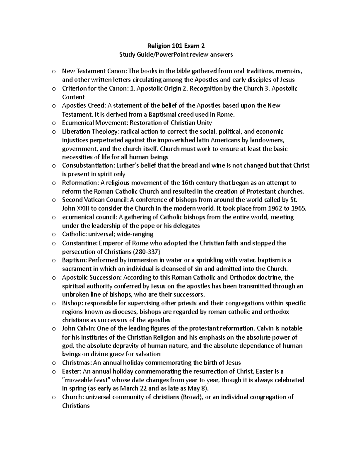 Religion 101 Exam 2 Study Guide and PowerPoint Review Answers - Studocu