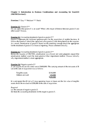 Chapter 1 - Business Combinations & Goodwill (HKFRS3) - Summary ...