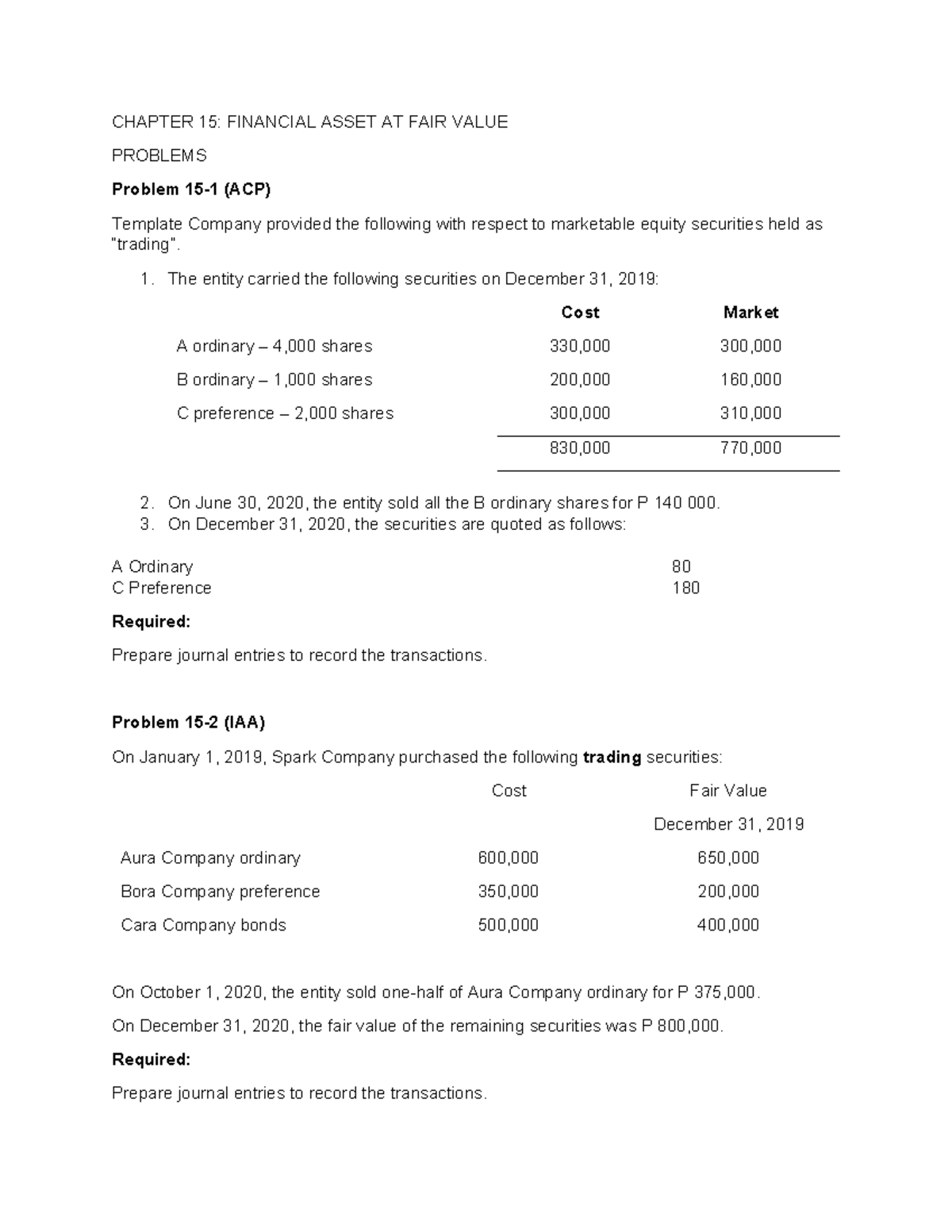 IA1 Chapter 15 - Fair Value of Financial Assets and Related Problems ...