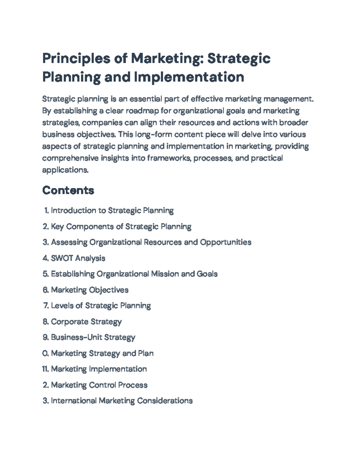 Strategic Marketing Planning & Implementation: Key Principles Overview ...