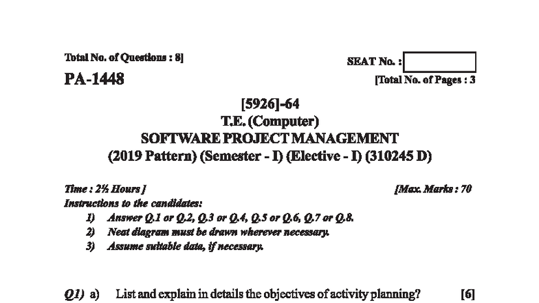 T.E. (Computer) Software Project Management Exam QP (310245 D) - Studocu