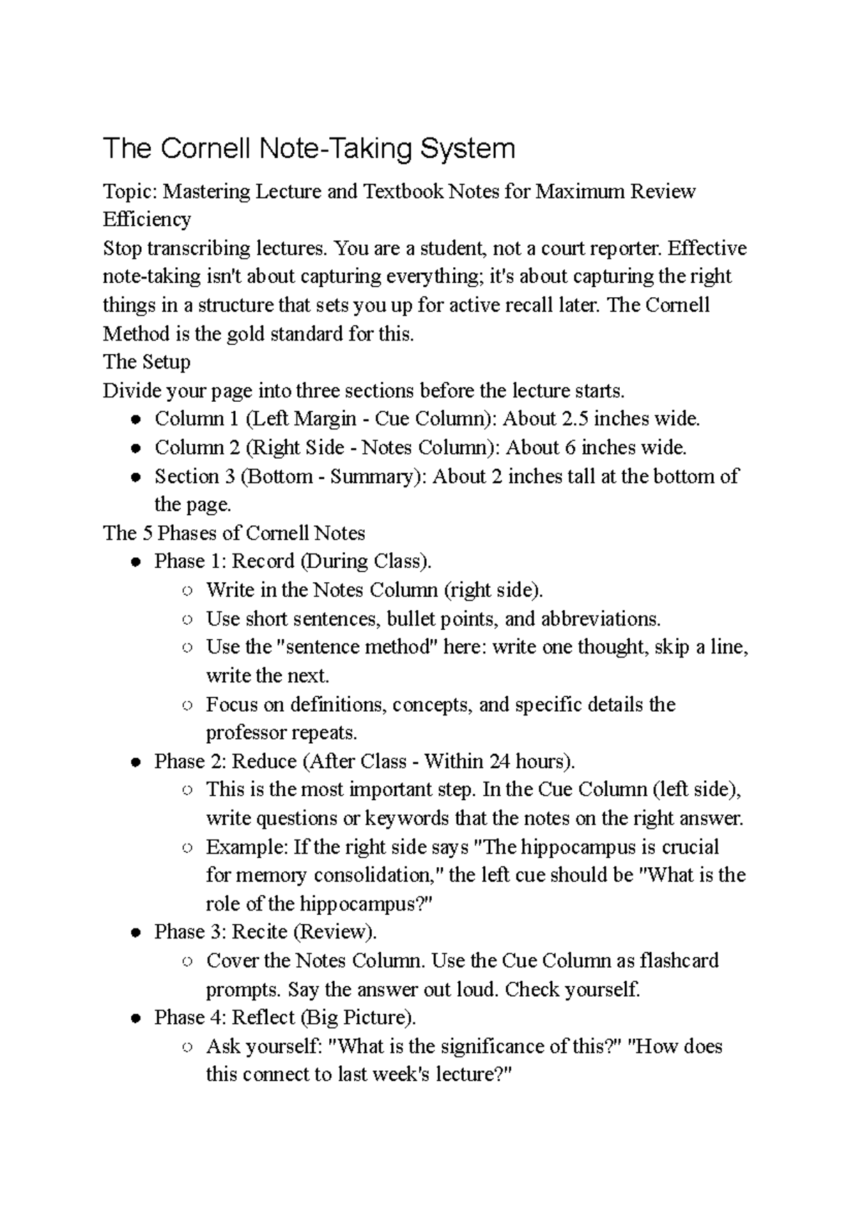 The Cornell Note-Taking System: Mastering Lecture Notes for Review ...