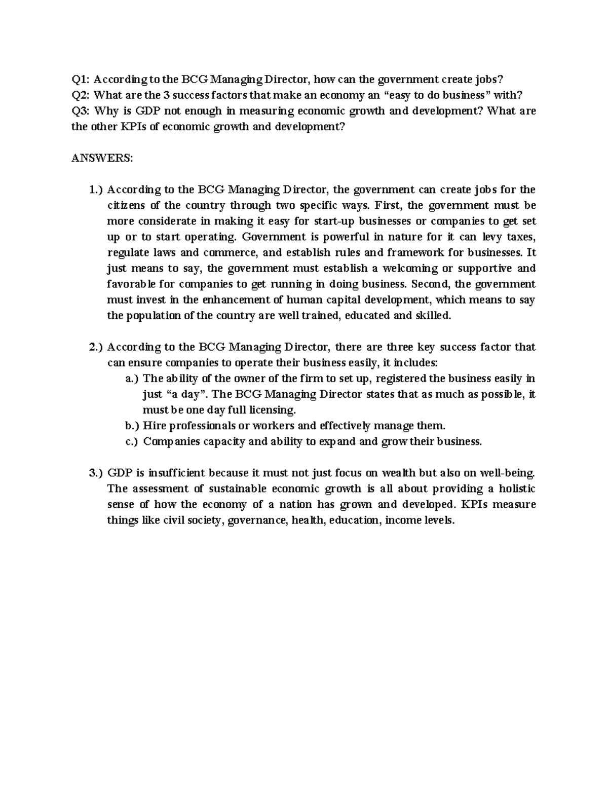 ECO 101 Lecture Notes: Job Creation and Economic Growth KPIs - Studocu