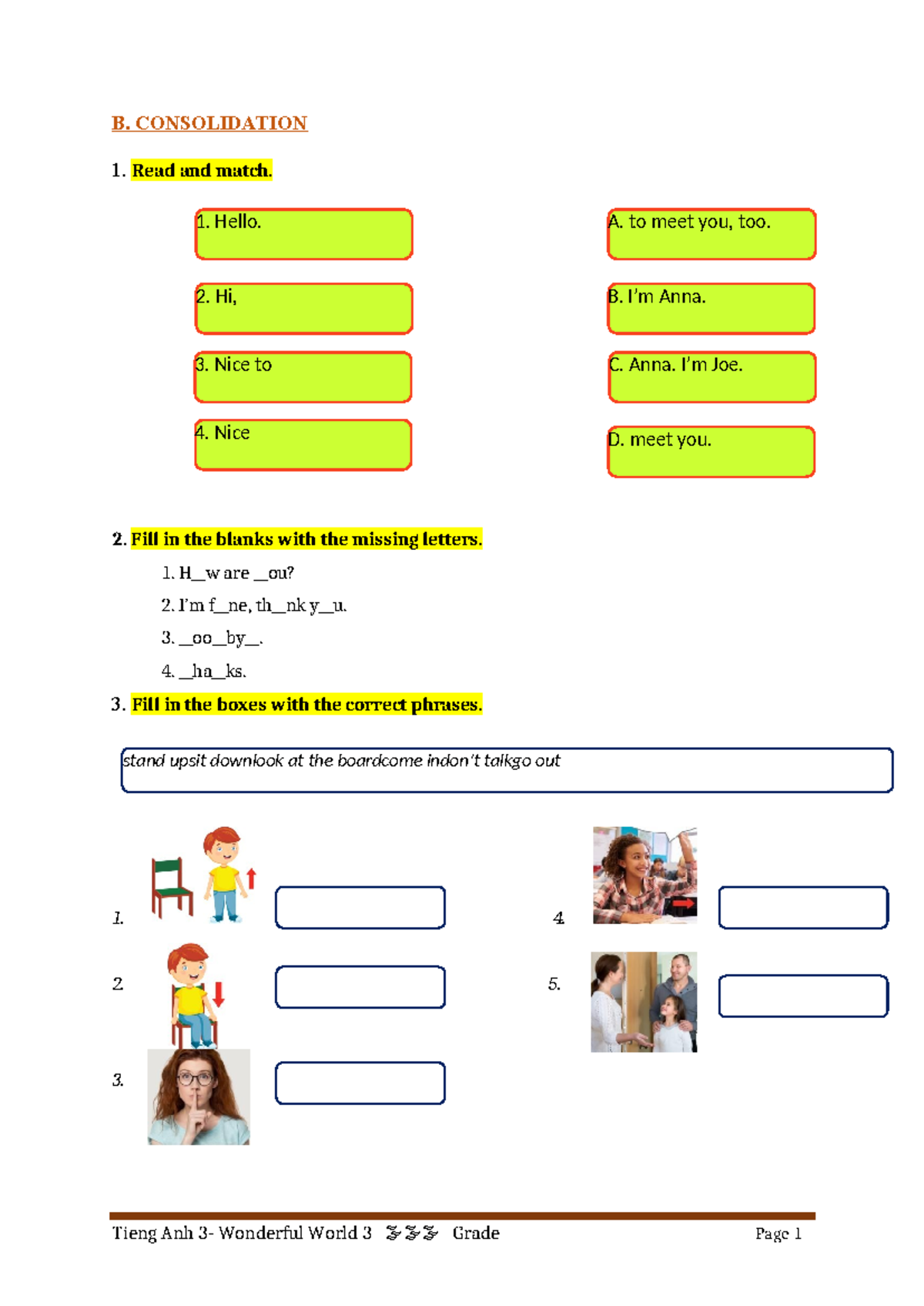 Ôn Tập Lớp 3: Tieng Anh Wonderful World 3 - Consolidation Exercises ...