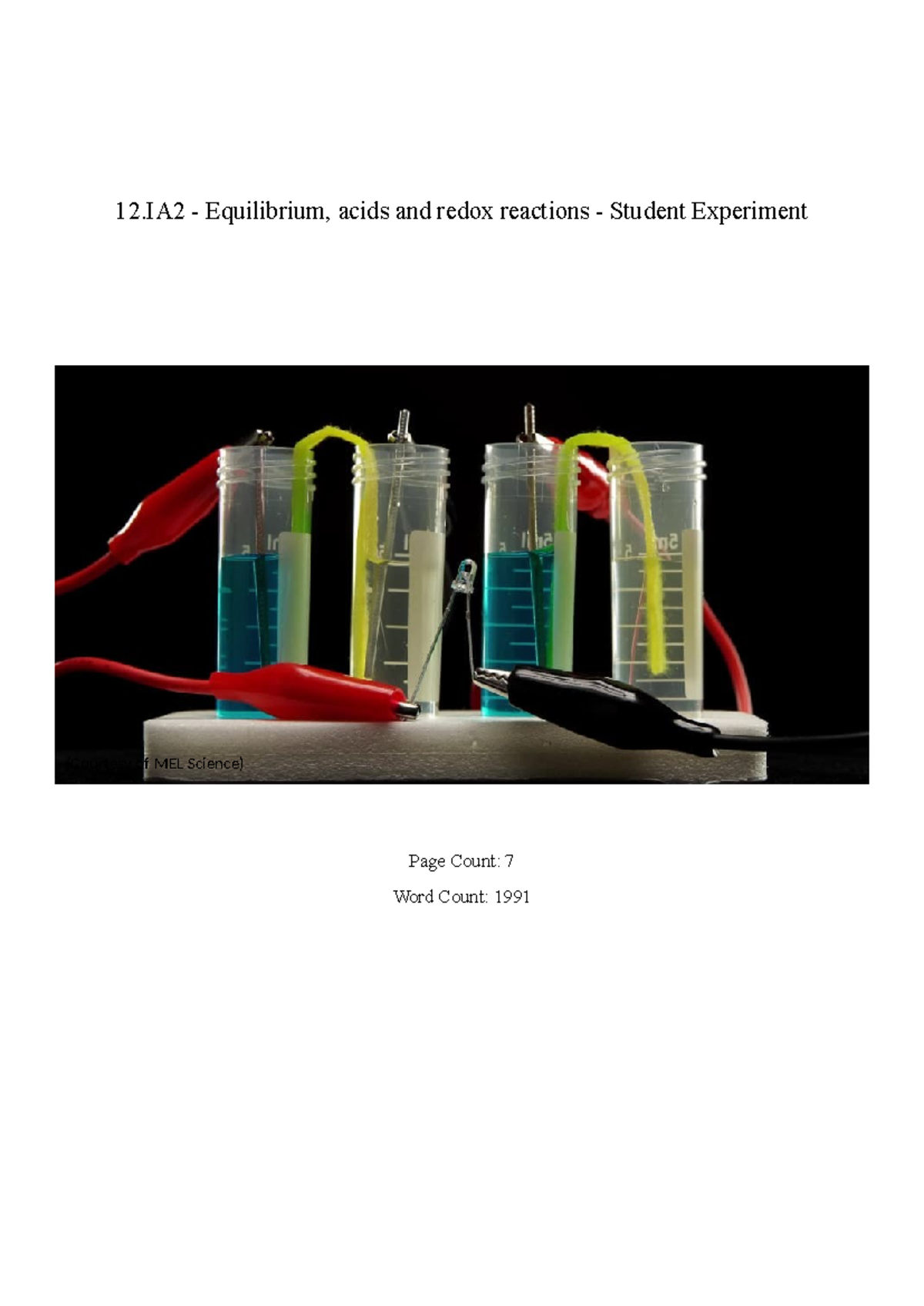 IA2 Chemistry Final: Equilibrium, Acids & Redox Reactions Experiment ...