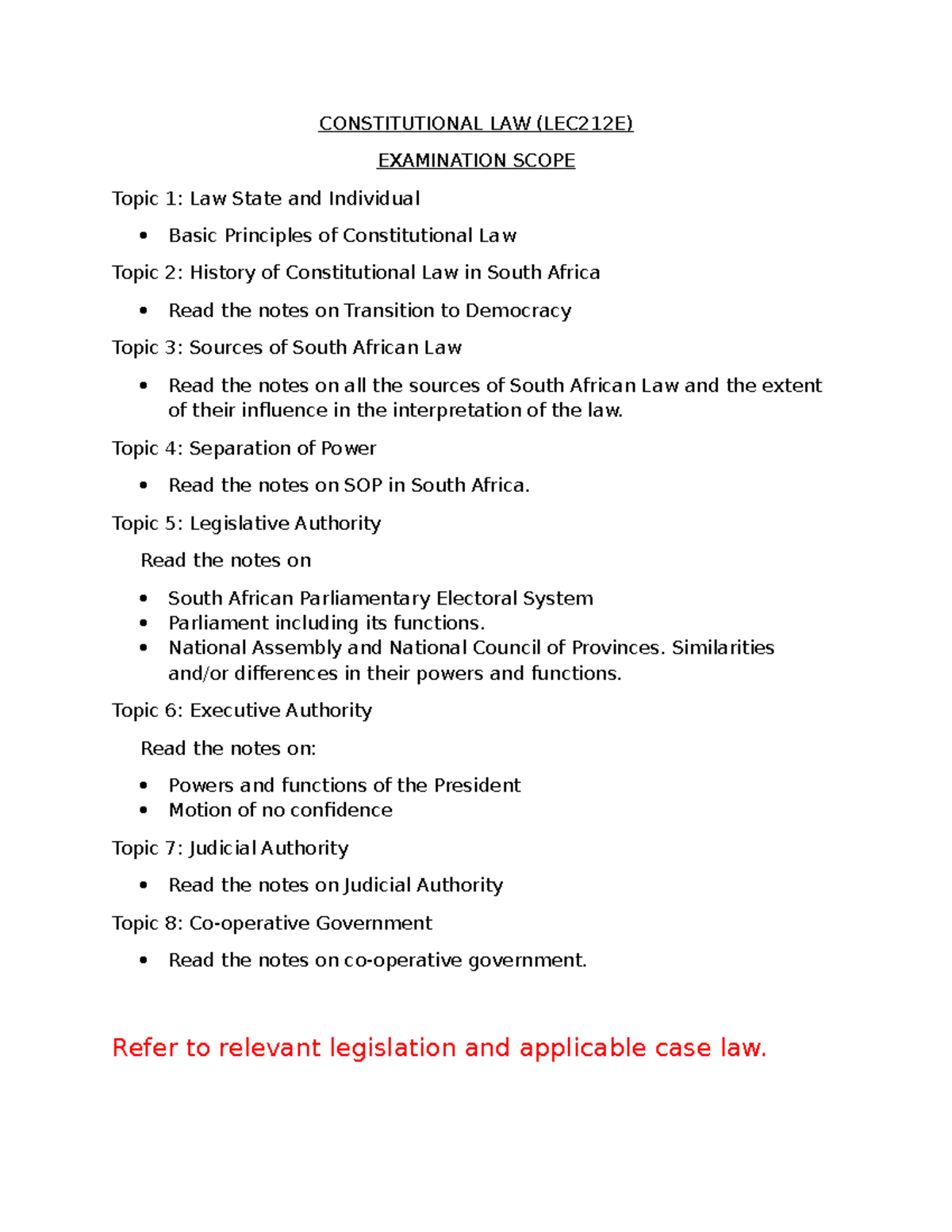 Constitutional LAW EXAM Scope Overview (LEC212E) 2024 - Studocu