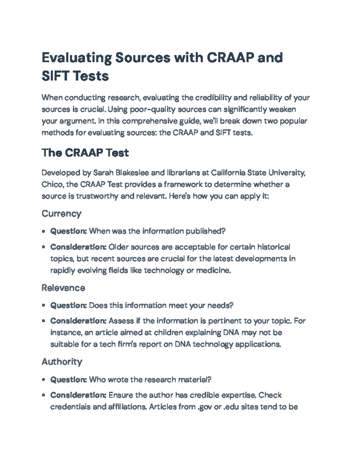 Evaluating Sources: A Guide to CRAAP and SIFT Tests for Research ...