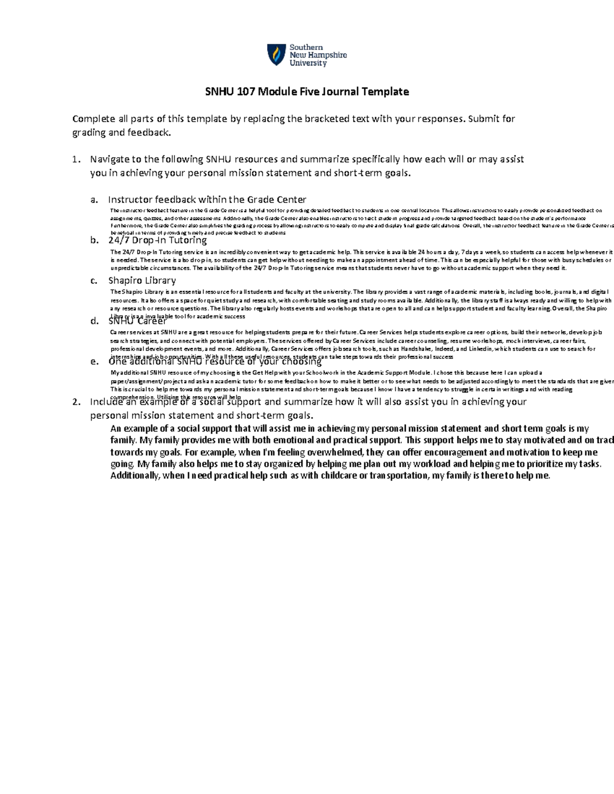 Snhu 107 module five journal template - SNHU 107 Module Five Journal ...