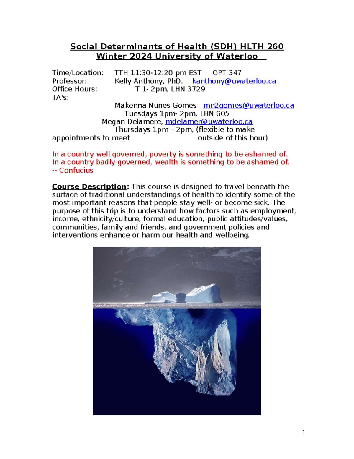 HLTH 260 Syllabus: Social Determinants of Health, Winter 2024 - Studocu