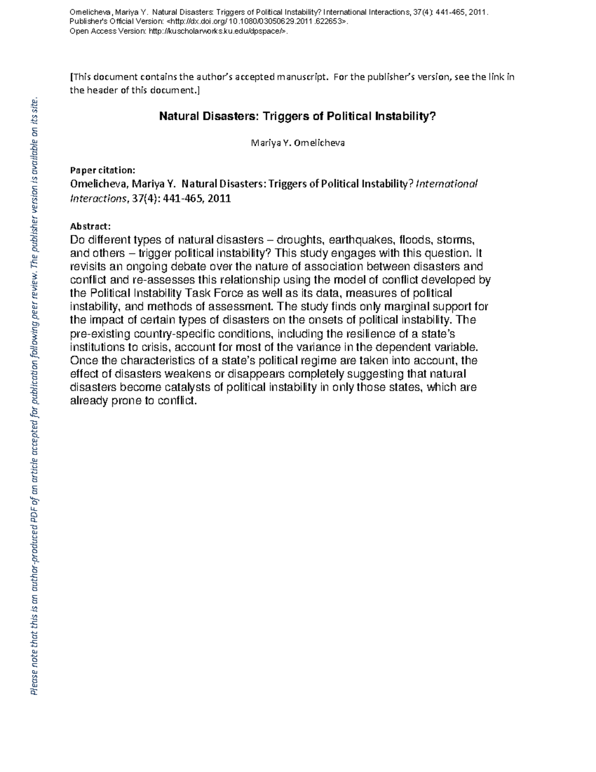 Natural Disasters and Political Instability: An In-Depth Analysis - Studocu