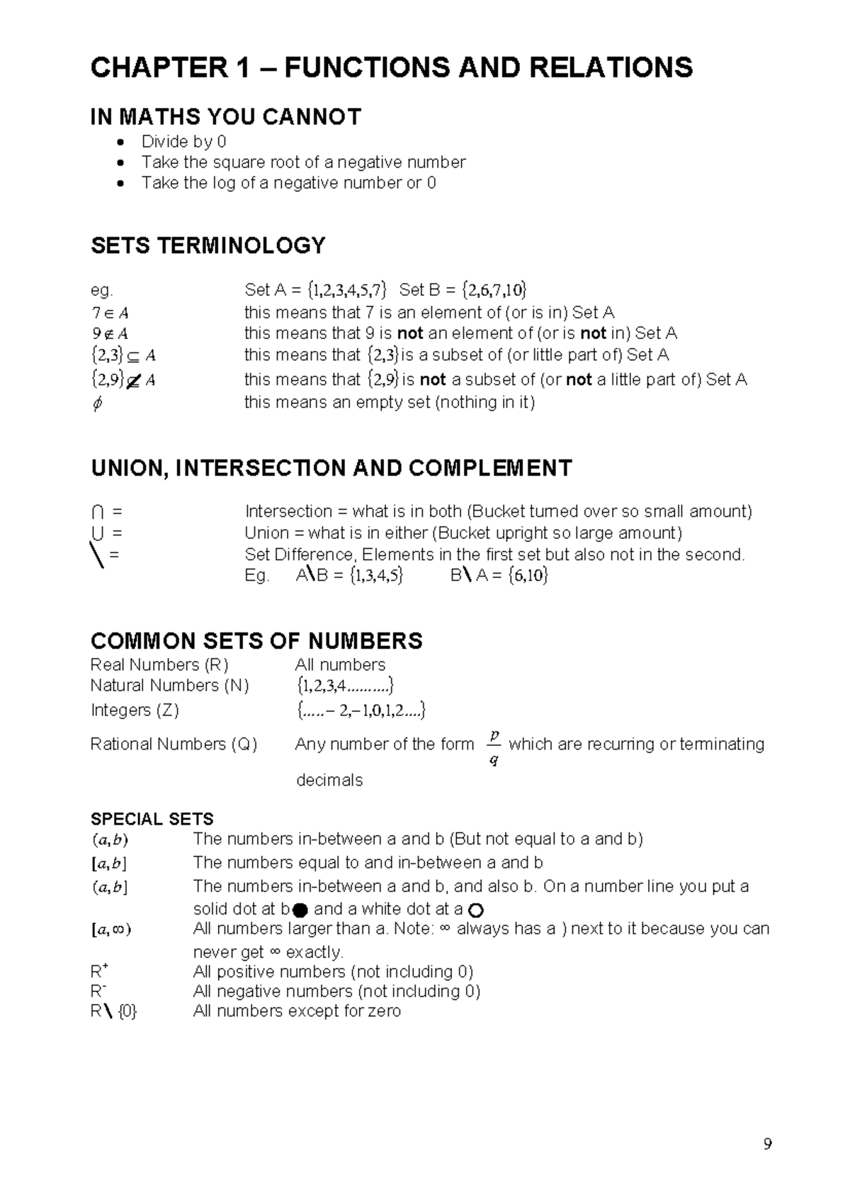 6637Methods Full Summary - CHAPTER 1 ñ FUNCTIONS AND RELATIONS IN MATHS ...