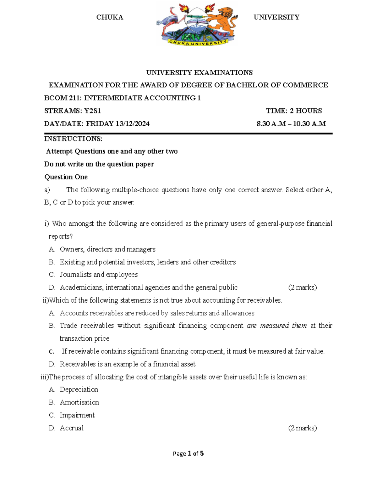 BCOM 211 - Intermediate Accounting 1 Exam Notes and Key Concepts - Studocu
