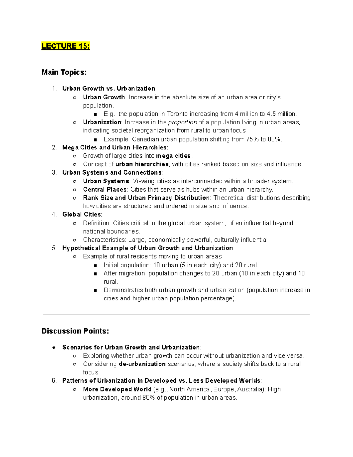 Envsocty 1HB3 lecture notes: Urban growth, urbanization, and land use ...
