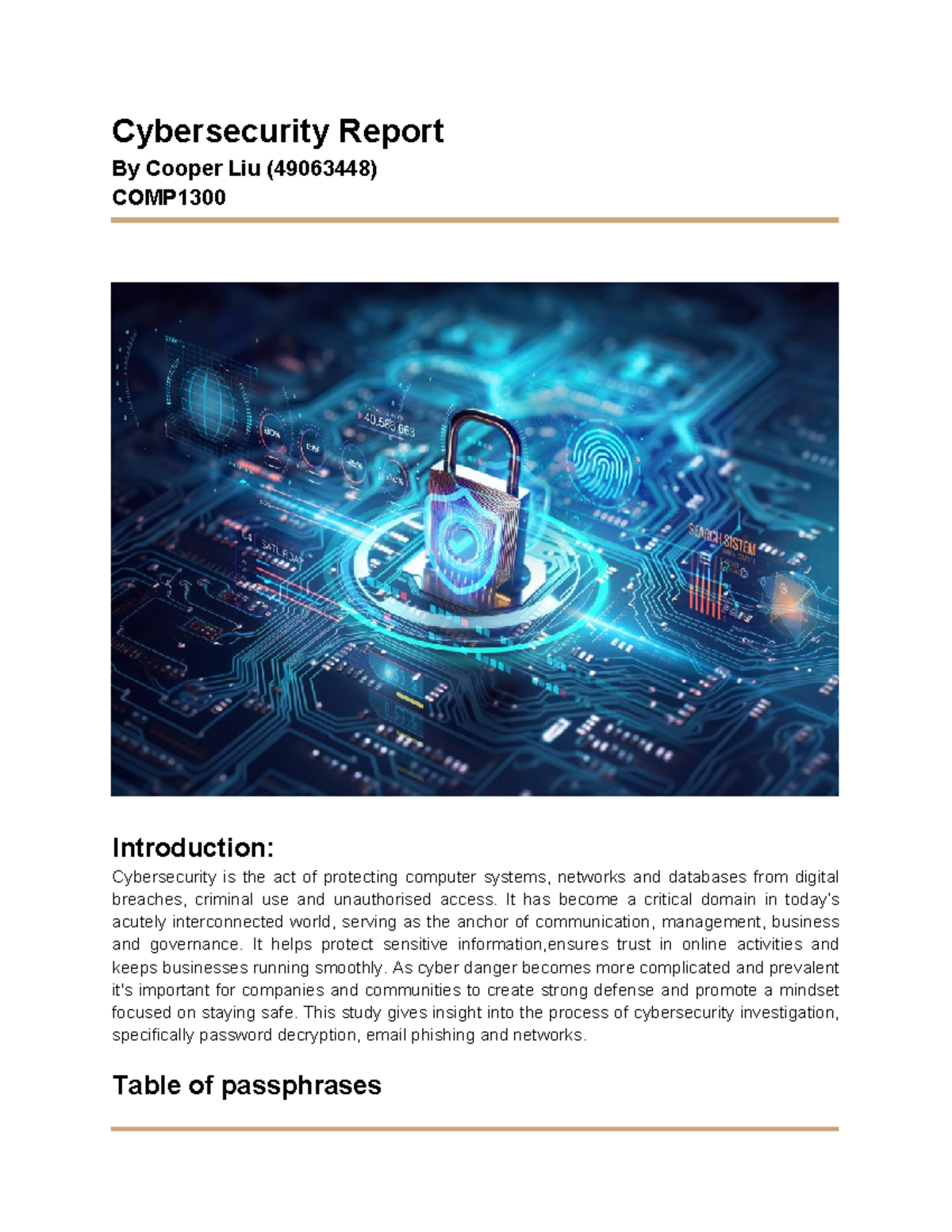 COMP1300 Cybersecurity Report: Insights on Threats & Mitigations - Studocu