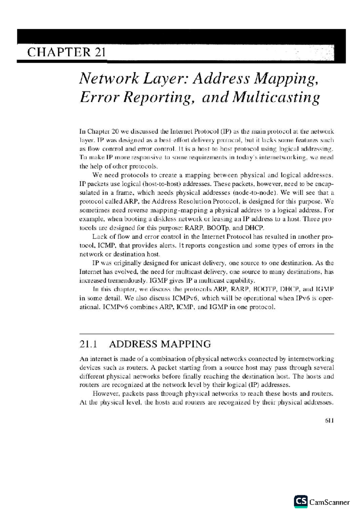 CHAPTER 21: Network Layer - Address Mapping, Error Reporting ...