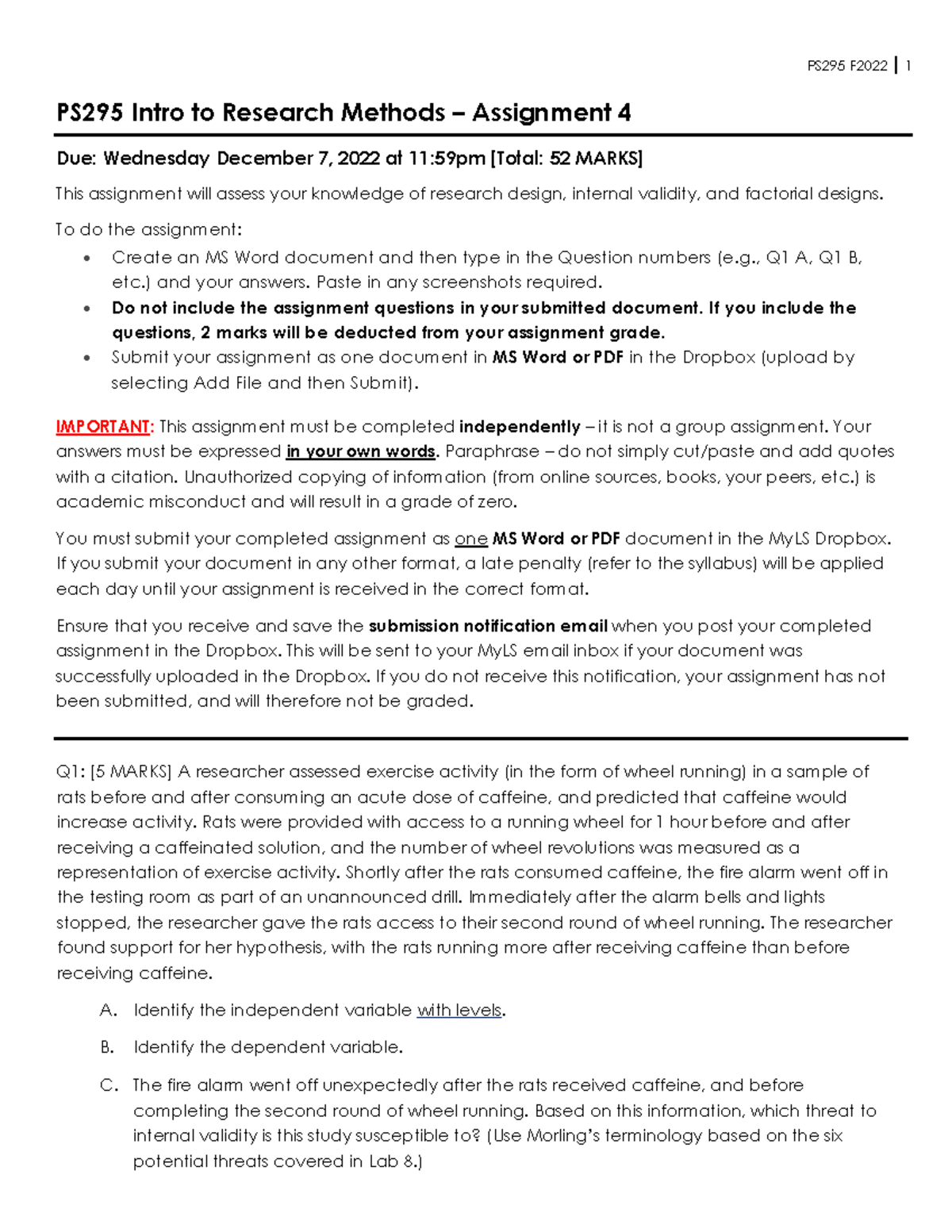 PS295 Research Methods - Assignment 4 Overview - F2022 - Studocu