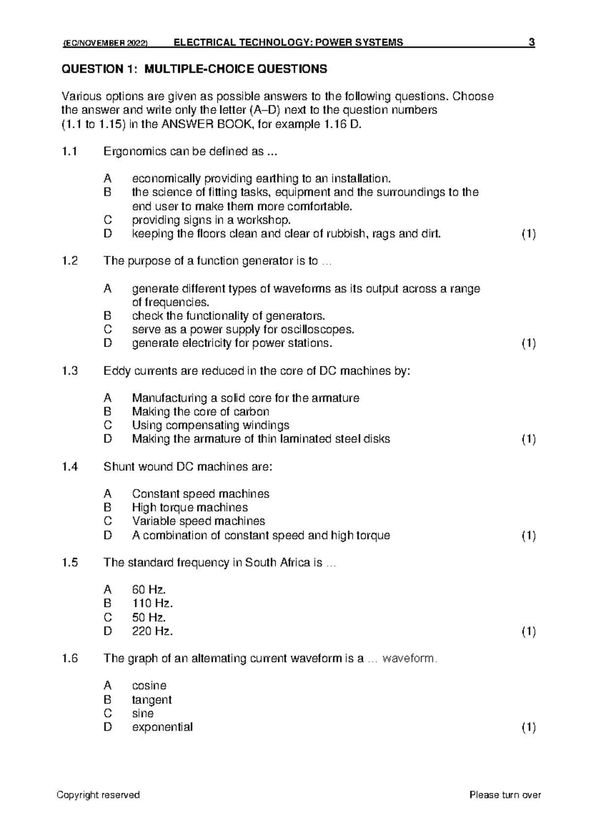 ELEC-TECH-GR11-QP: 2022 Power Systems Exam Questions - Studocu
