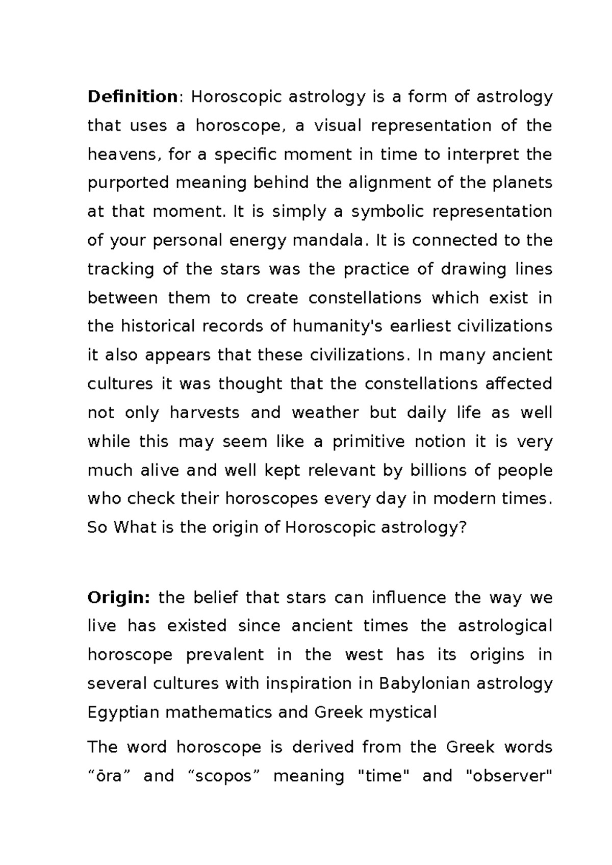 Horoscope and Its Origins: A Study of Horoscopic Astrology - Studocu