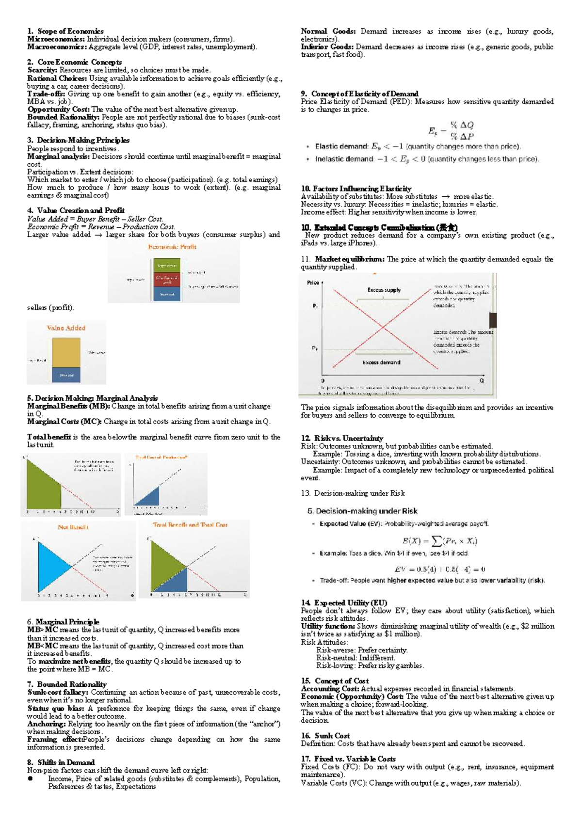 Cheat Sheet 1: Economics Lecture Notes on Micro & Macro Concepts - Studocu